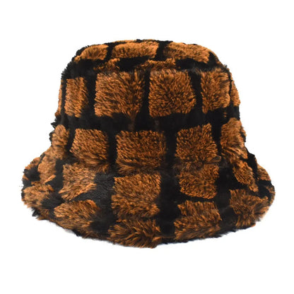 Unisex Plush Checkered Winter Bucket Hat