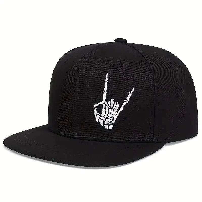 Unisex Skeleton Finger Embroidery Snapback Cap
