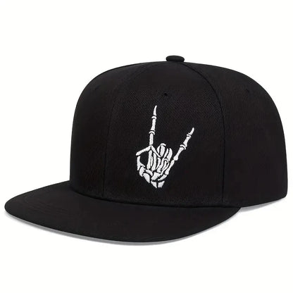 Unisex Skeleton Finger Embroidery Snapback Cap