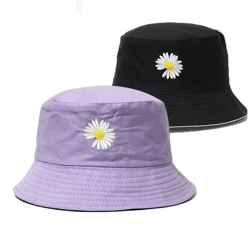 Korean Daisy Embroidery Bucket Hats Unisex