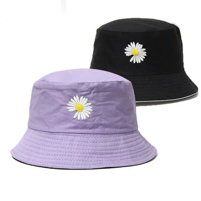 Korean Daisy Embroidery Bucket Hats Unisex