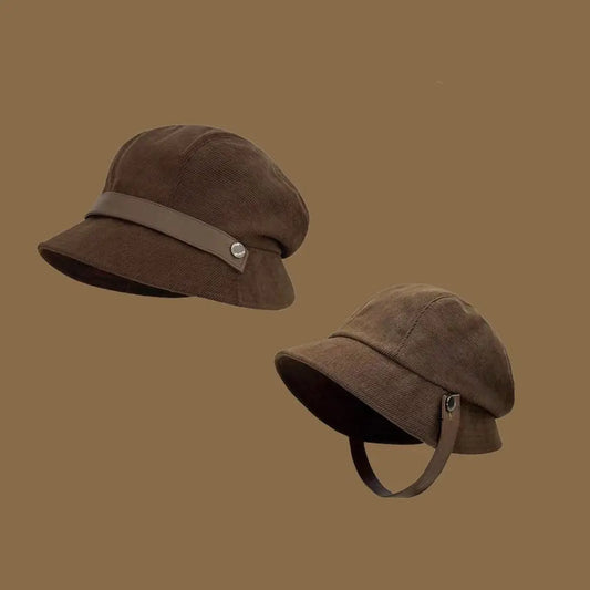 Vintage Corduroy Wide Brim Winter Bucket Hat