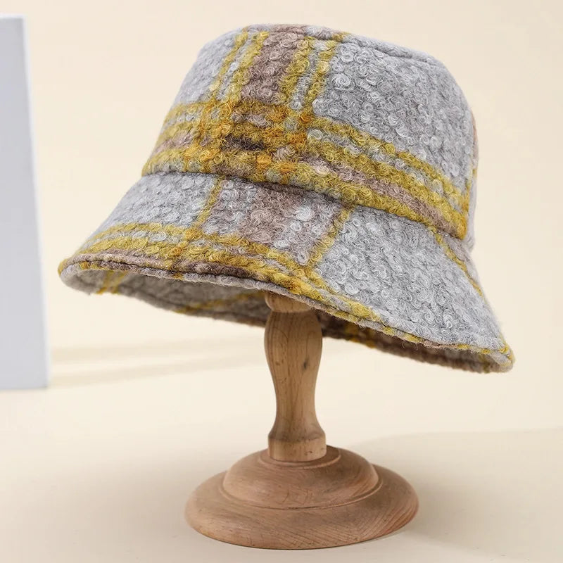 Plaid Vintage Warm Autumn Winter Foldable Bucket Hat