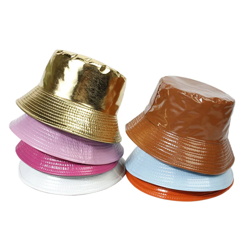 Shiny PU Leather Hip-Hop Bucket Hat