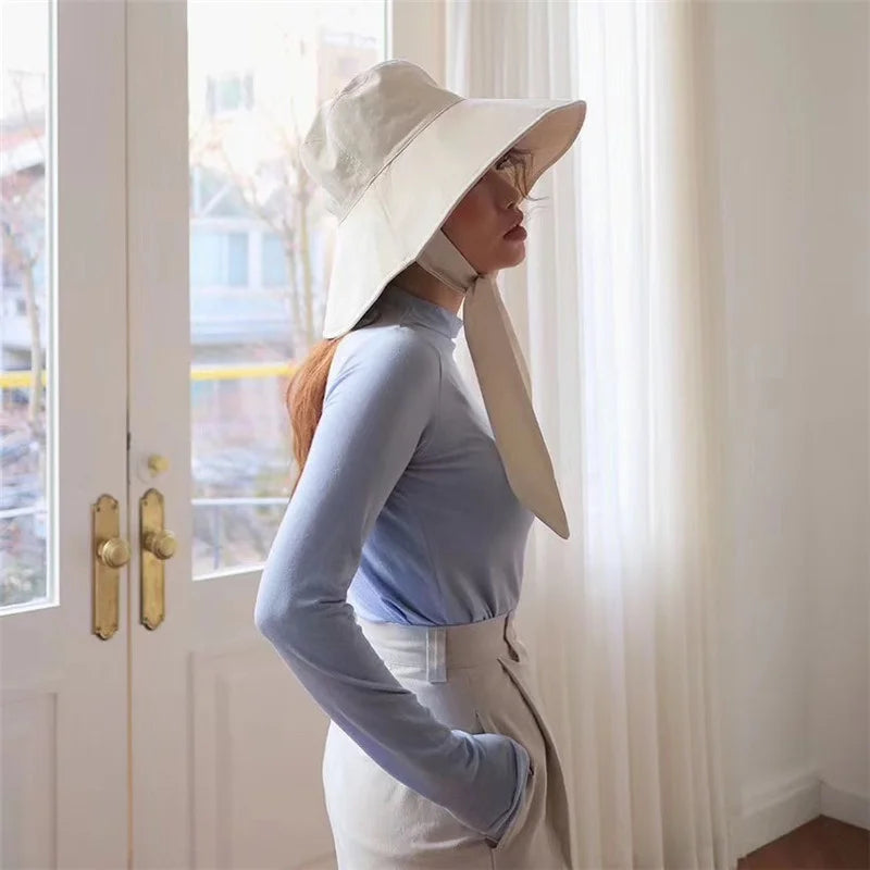 Japanese Cotton Linen Wide Brim Bucket Hat