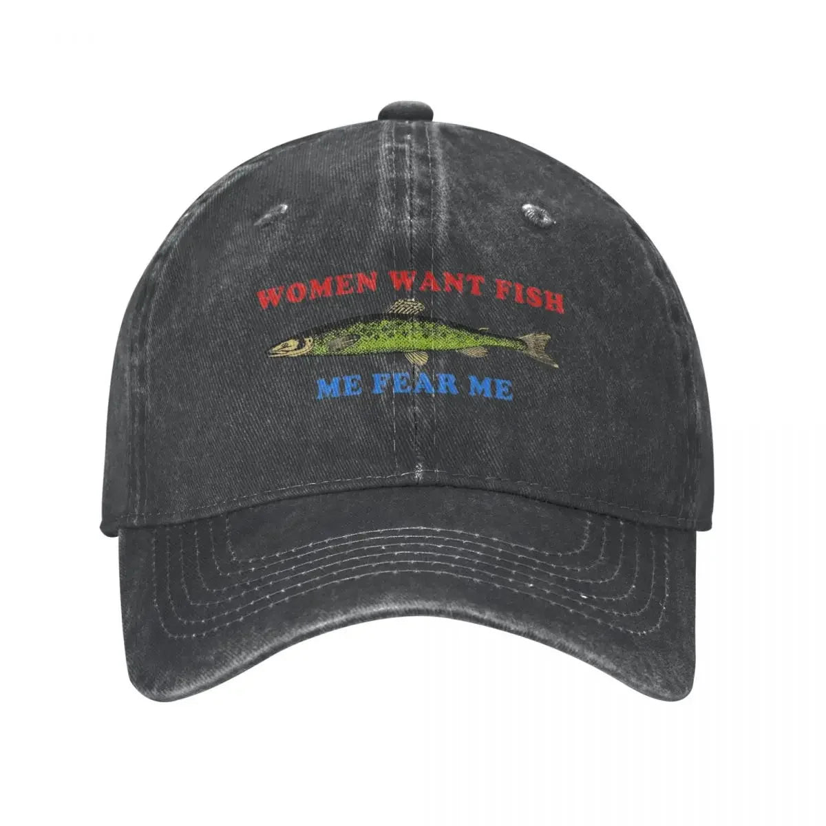 Women Want Fish Me Fear Me Vintage Baseball Cap Unisex