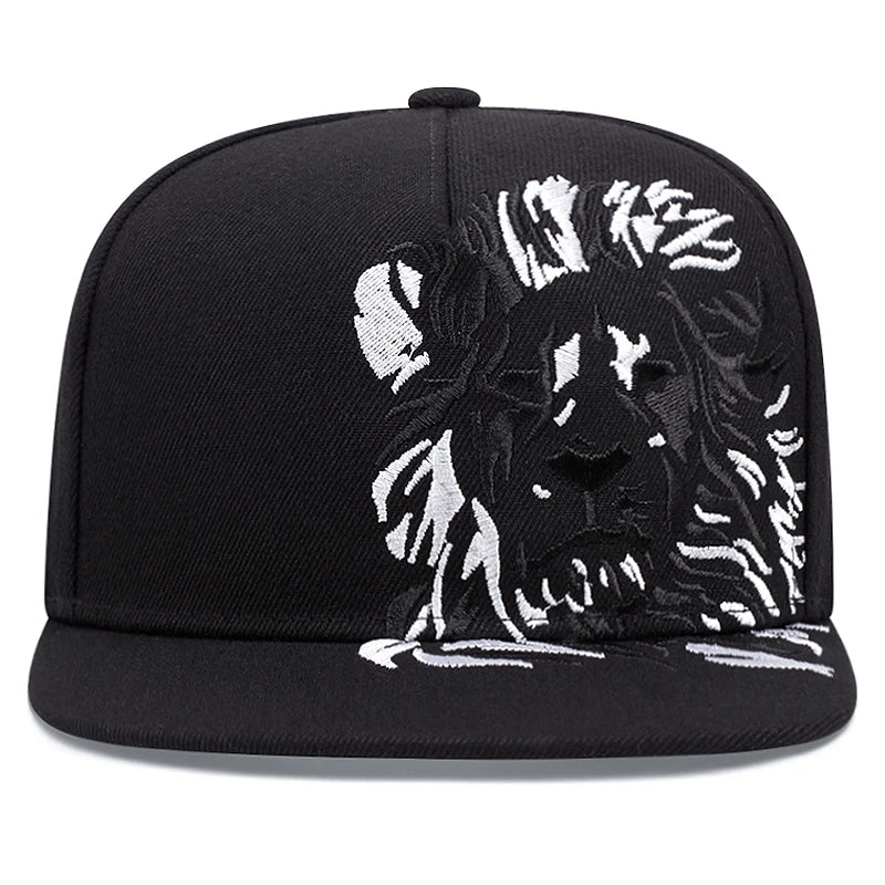 Lion Embroidered Flat Brim Baseball Cap