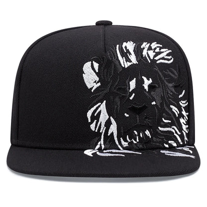 Lion Embroidered Flat Brim Baseball Cap