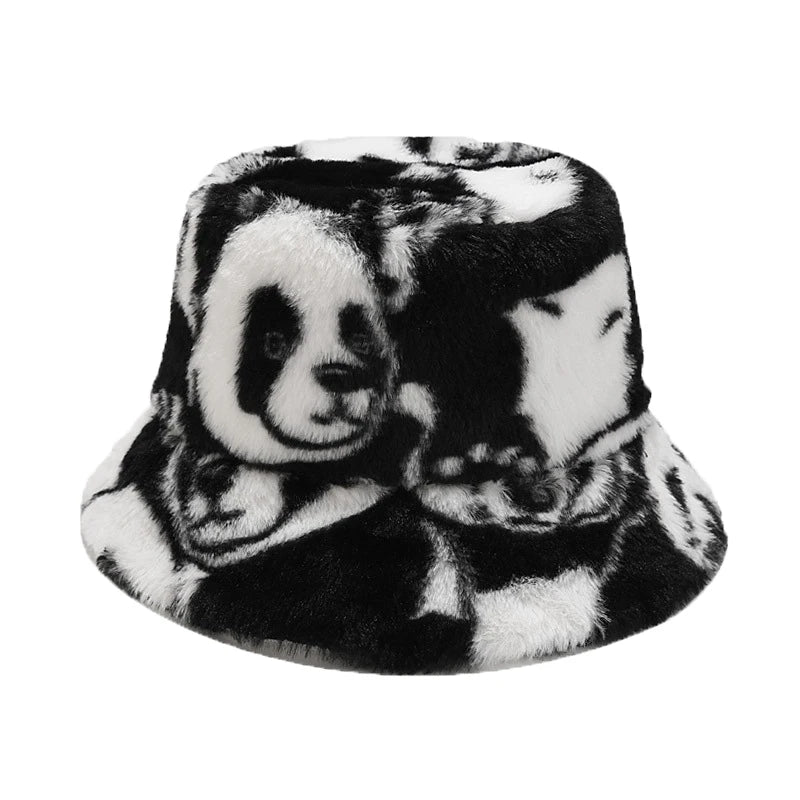 Panda Faux Fur Bucket Hat