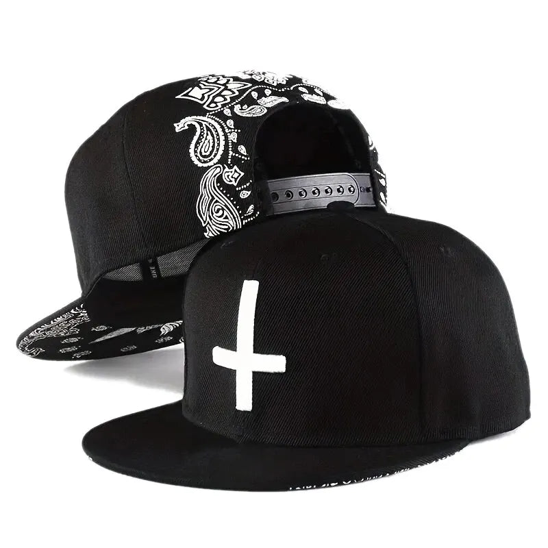 Flat Cross Embroidery Unisex Snapback Cap