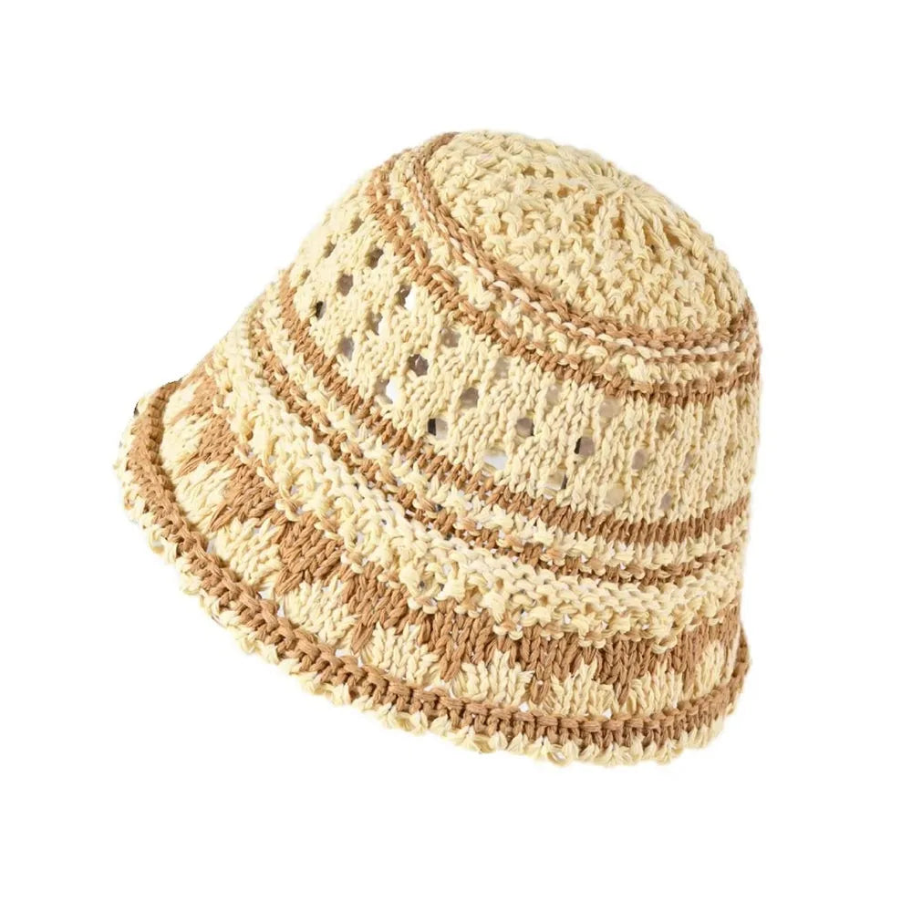 Casual Striped Hollow Breathable Foldable Travel Bucket Hat