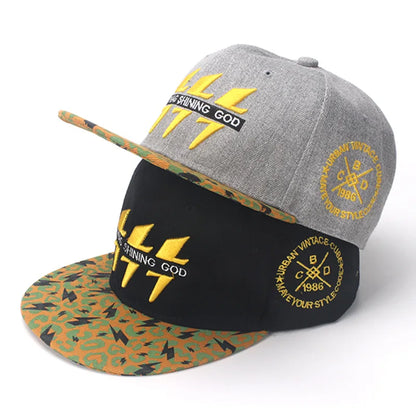 Embroidered Lightning Cotton Hip Hop Snapback Cap