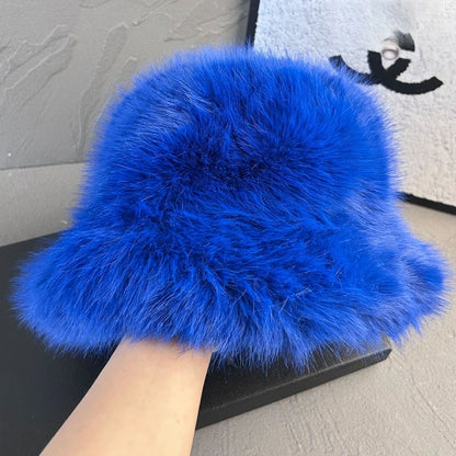 Fluffy Faux Fox Fur Winter Bucket Hat