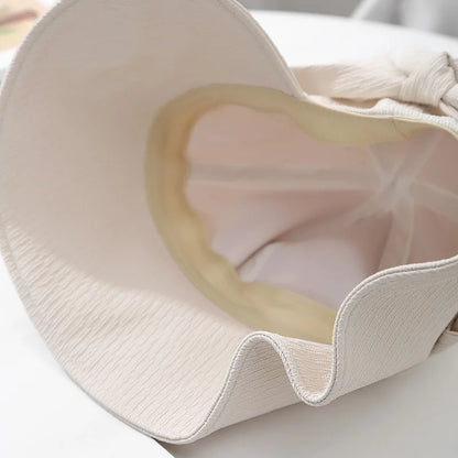 Korean Solid Color Bow Wide Brim Bucket Hat