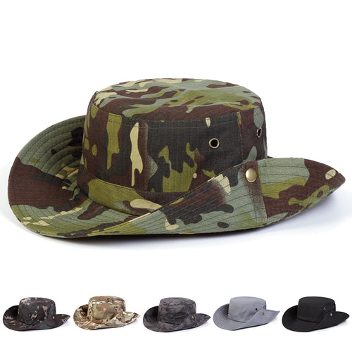 Men’s Plaid Camouflage Drawstring Wide Brim Bucket Hat