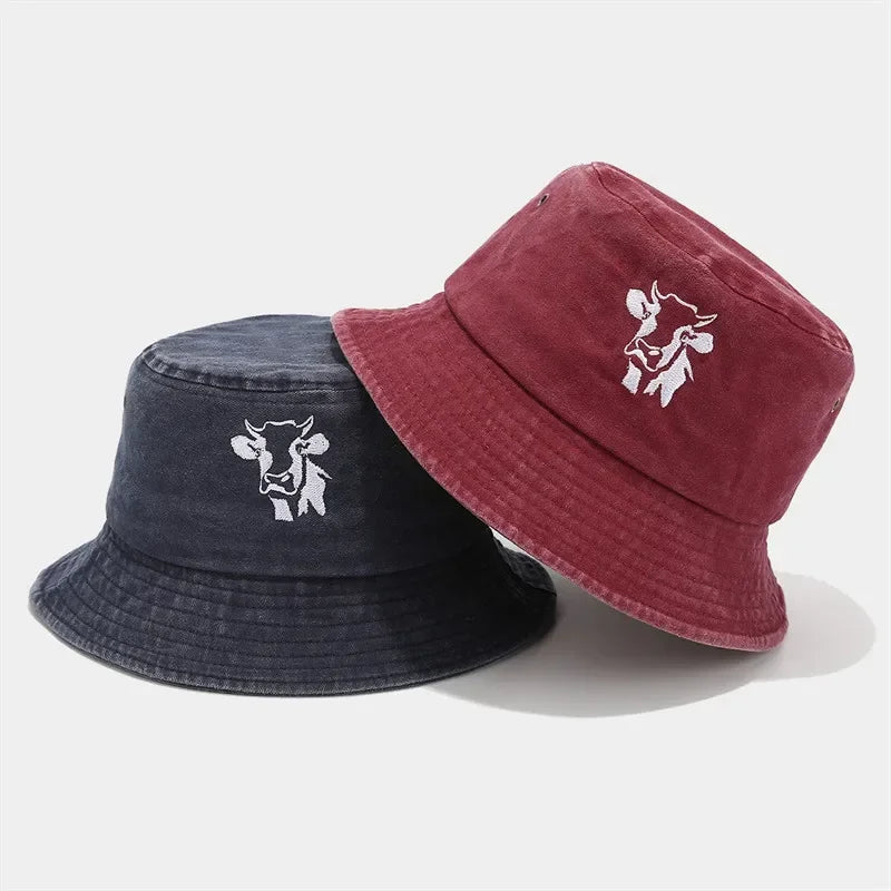 Four Seasons Animal Embroidered Cotton Bucket Hat