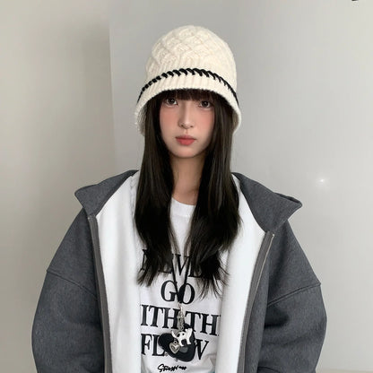 Retro Twisted Knit Winter Bucket Hat