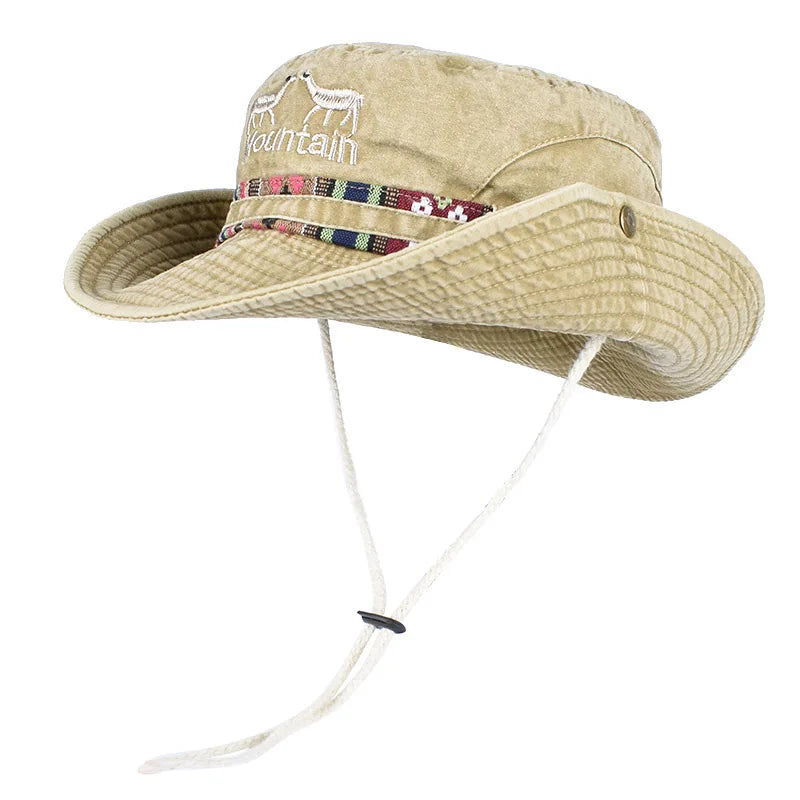 Letter Embroidered Retro Summer Panama Bucket Hat