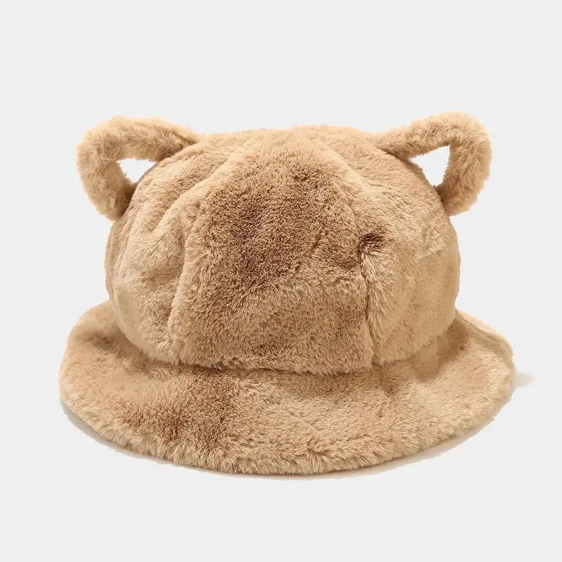 Cat Ear Plush Leopard Bucket Hat