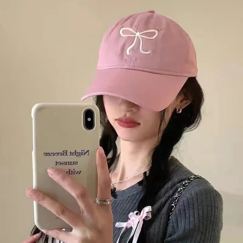 Cute Korean Bow Pink Baseball Cap