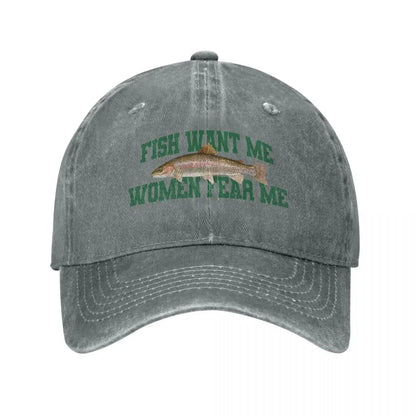 Fear Me Fish Denim Baseball Cap