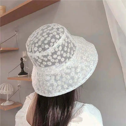 Summer Lace Daisy Embroidery Breathable Bucket Hat