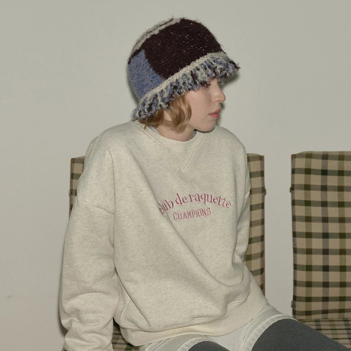 Color Block Fringe Knit Bucket Hat