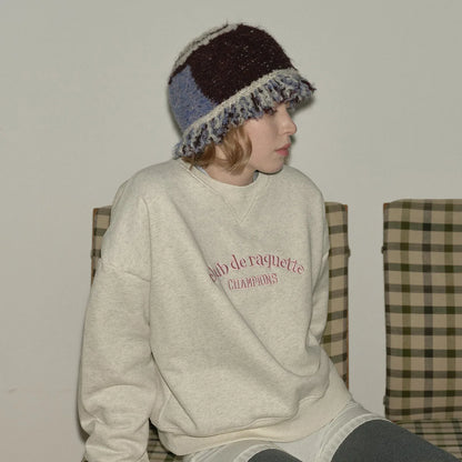 Color Block Fringe Knit Bucket Hat