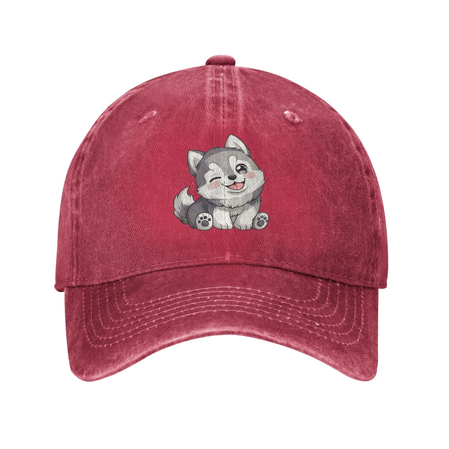 Cute Winking Kawaii Husky Denim Baseball Cap