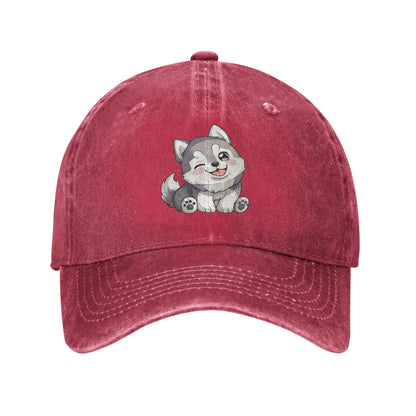 Cute Winking Kawaii Husky Denim Baseball Cap