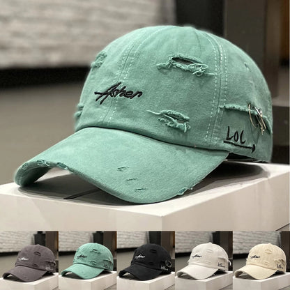 Unisex Asher Embroidered Perforated Iron Ring Baseball Cap