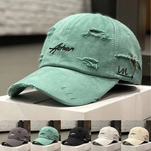 Unisex Asher Embroidered Perforated Iron Ring Baseball Cap