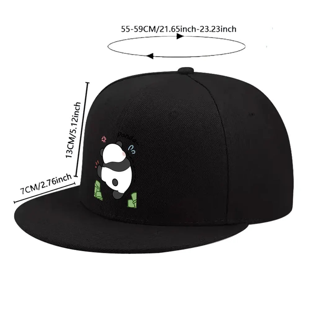 Cute Panda Money Graphic Flat Brim Snapback Cap