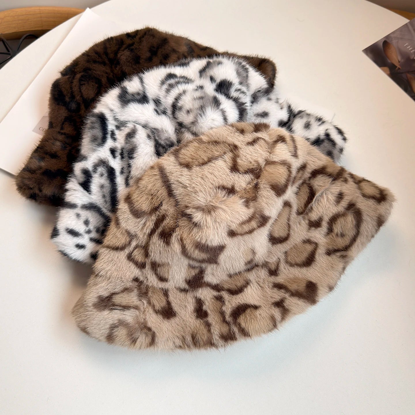 Leopard Print Faux Fur Bucket Hat