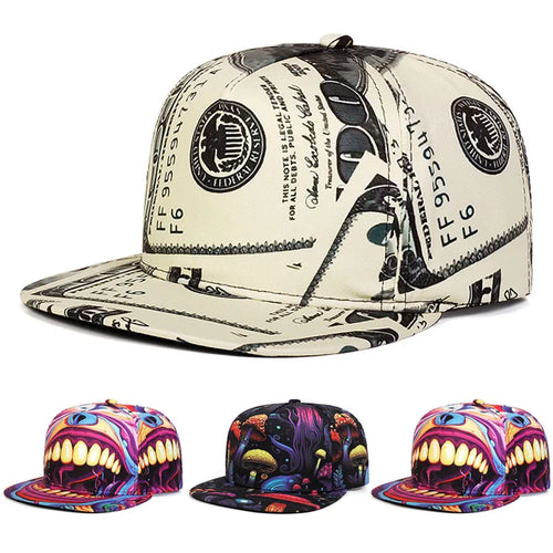 Teeth USD Mushroom Print Flat Brim Hip Hop Cap