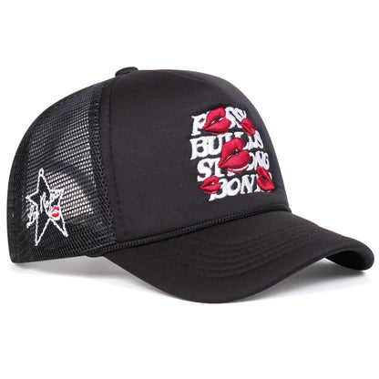 Unisex Letter Lips Embroidery Side Pentagram Baseball Net Caps