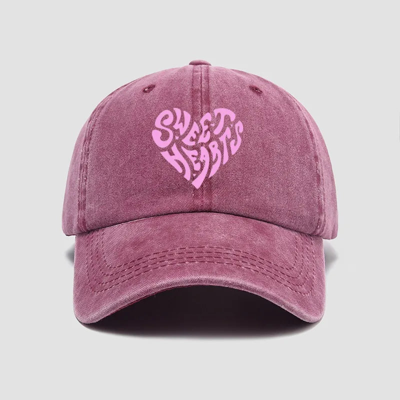 Pink Heart Letter Print Baseball Cap
