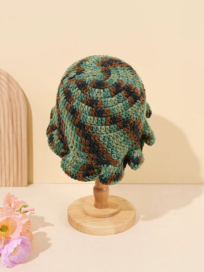 Green Brown Retro Hand Woven Bucket Hat