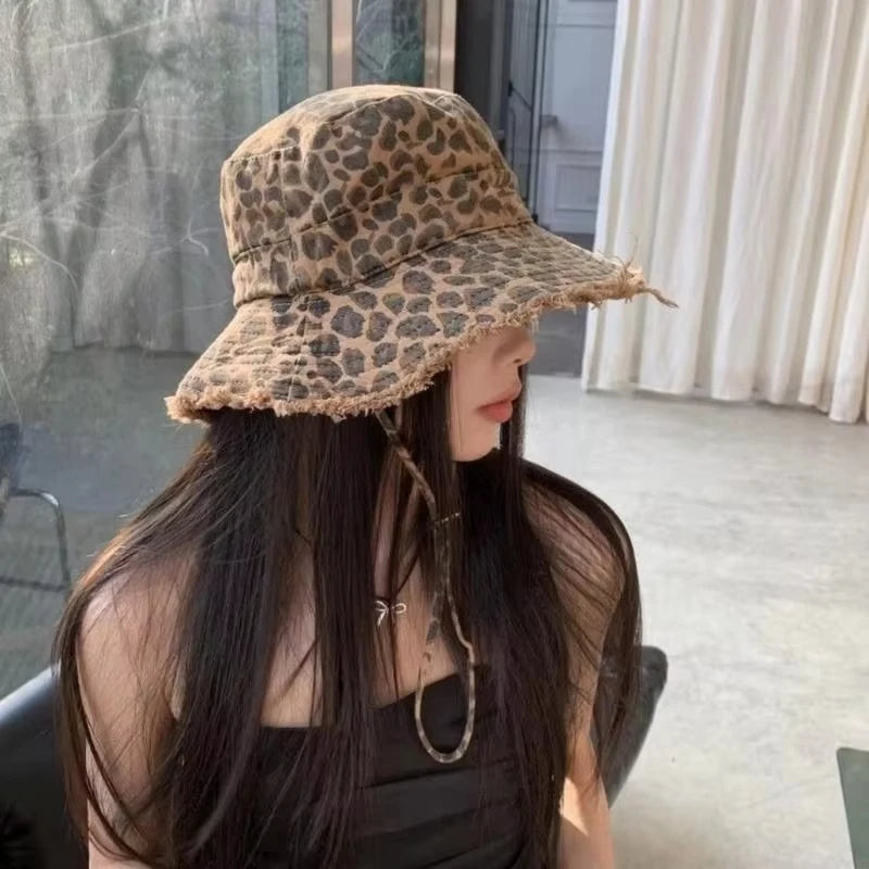 Leopard Print Wide Brim Unisex Sun Bucket Hat