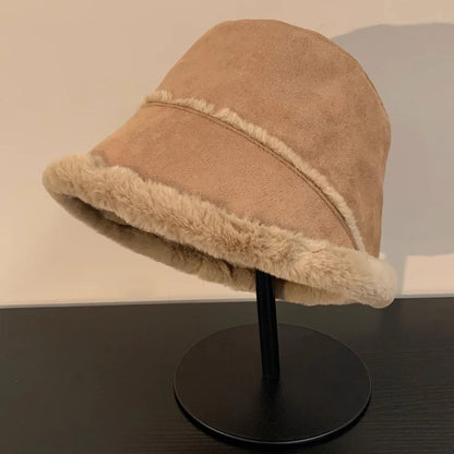 Retro Suede Plush Winter Bucket Hat