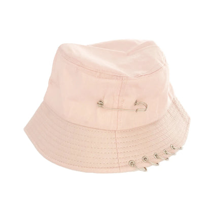 Unisex Cotton Bucket Hat Iron Pin Ring