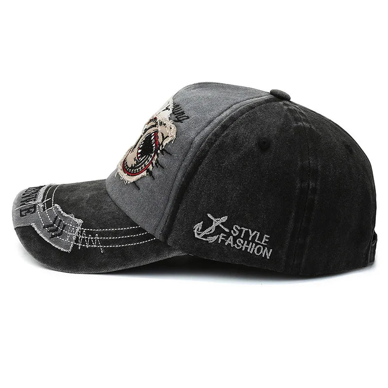 Unisex SHARKS Embroidered Washed Cotton Baseball Cap