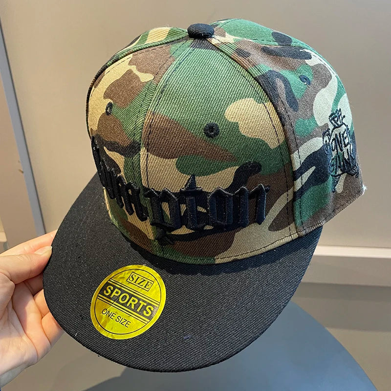 Camouflage Letter Wide Brim Hip Hop Snapback Cap