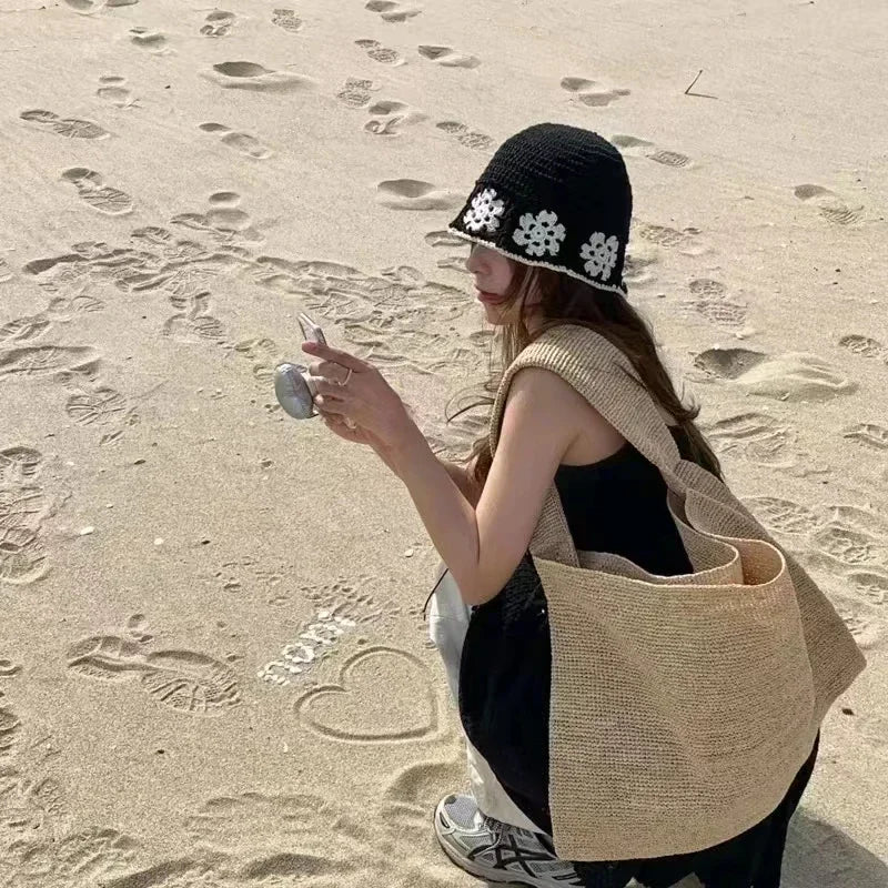 Knitted Floral Crochet Outdoor Travel Women Bucket Hat