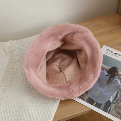 Faux Fur Winter Bucket Hat with Ear Protection