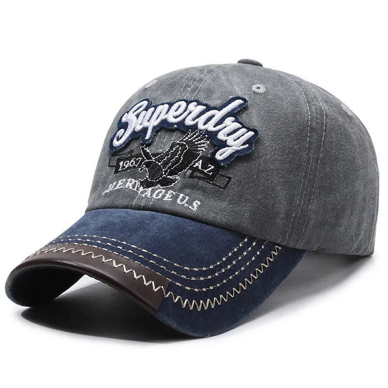 Sporty Cotton Washed Original Black Letter Embroidery Baseball Cap