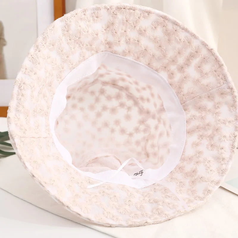 Panama Lace Transparent Flower Korean Beach Bucket Hat
