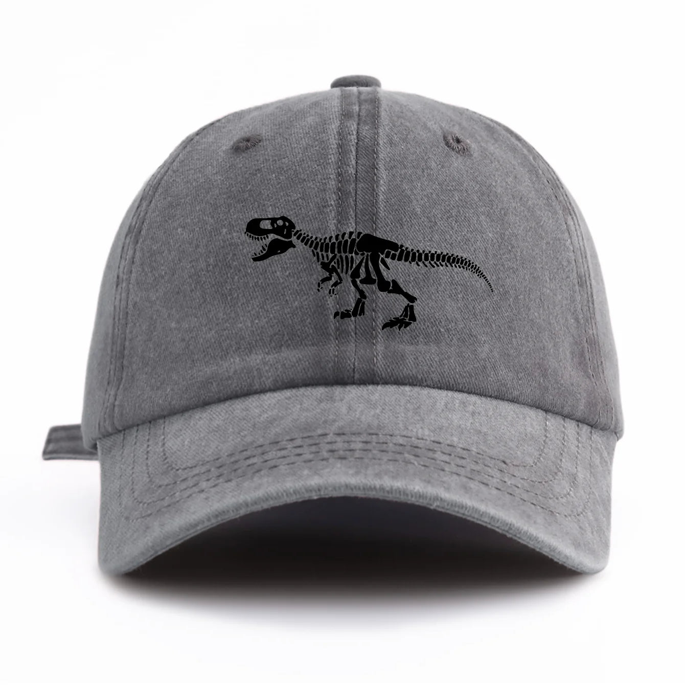 Black T Rex Print Washed Baseball Cap