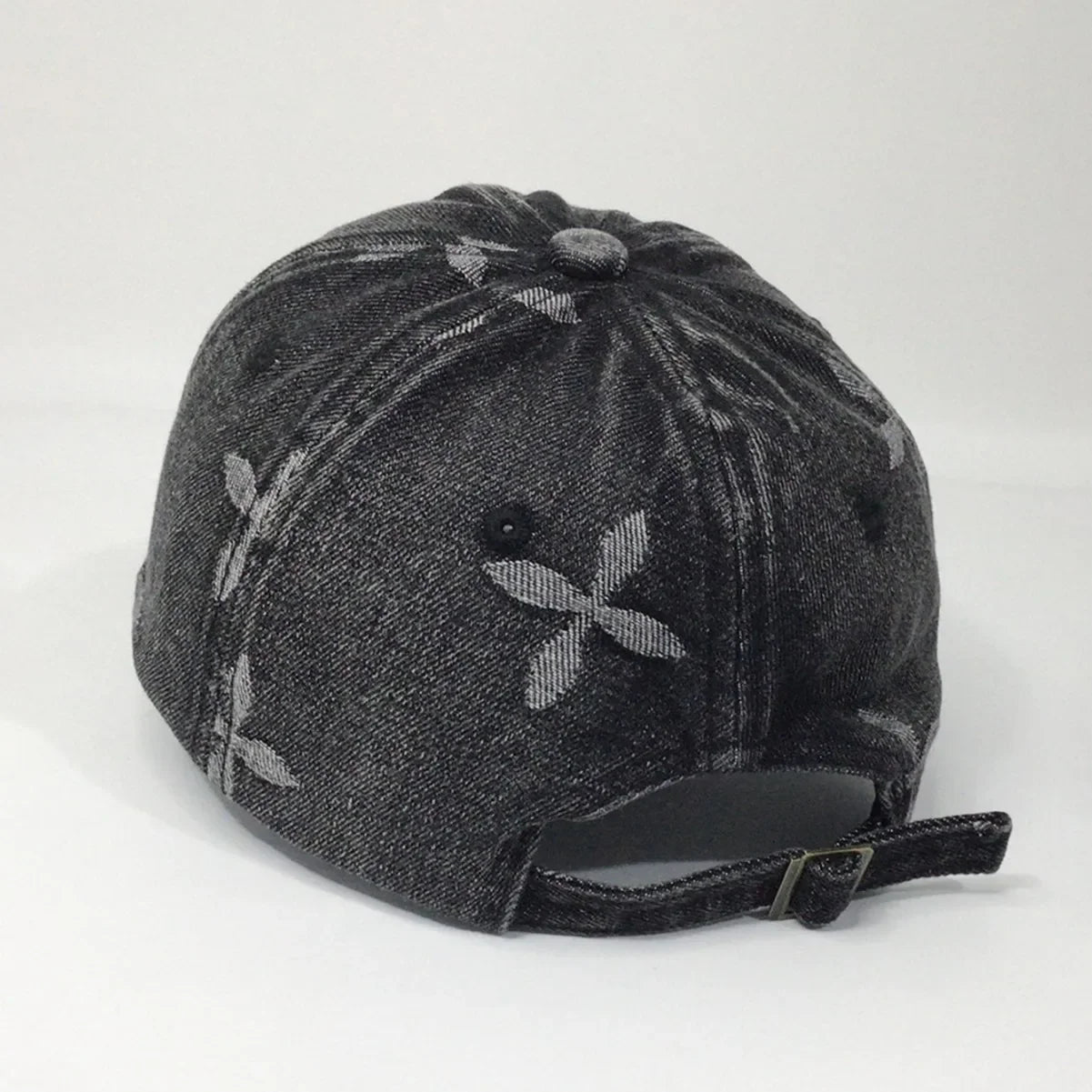 Cross Denim Jacquard Fringe Distressed Baseball Cap