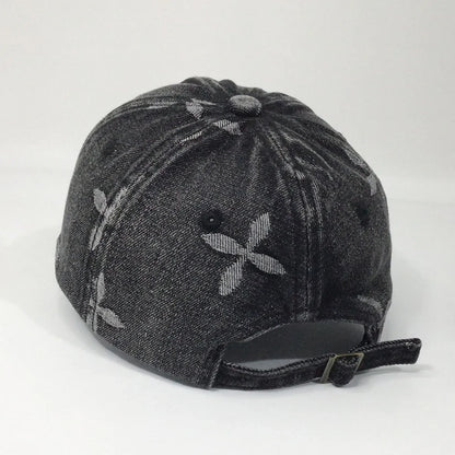 Cross Denim Jacquard Fringe Distressed Baseball Cap
